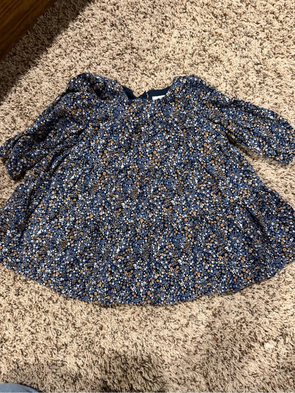 GAP Navy Floral Print Girls Dress with Brown and White Accents